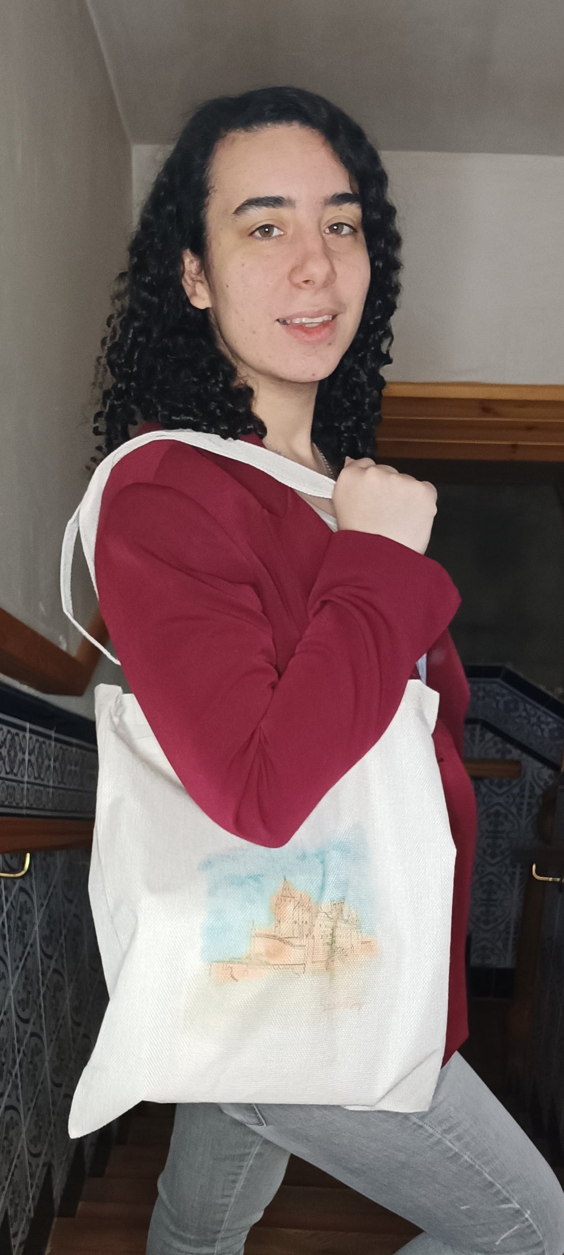 Bolsa de tela Segovia con Alma con Alcázar dibujado a mano, vista trasera – SerViArteShop