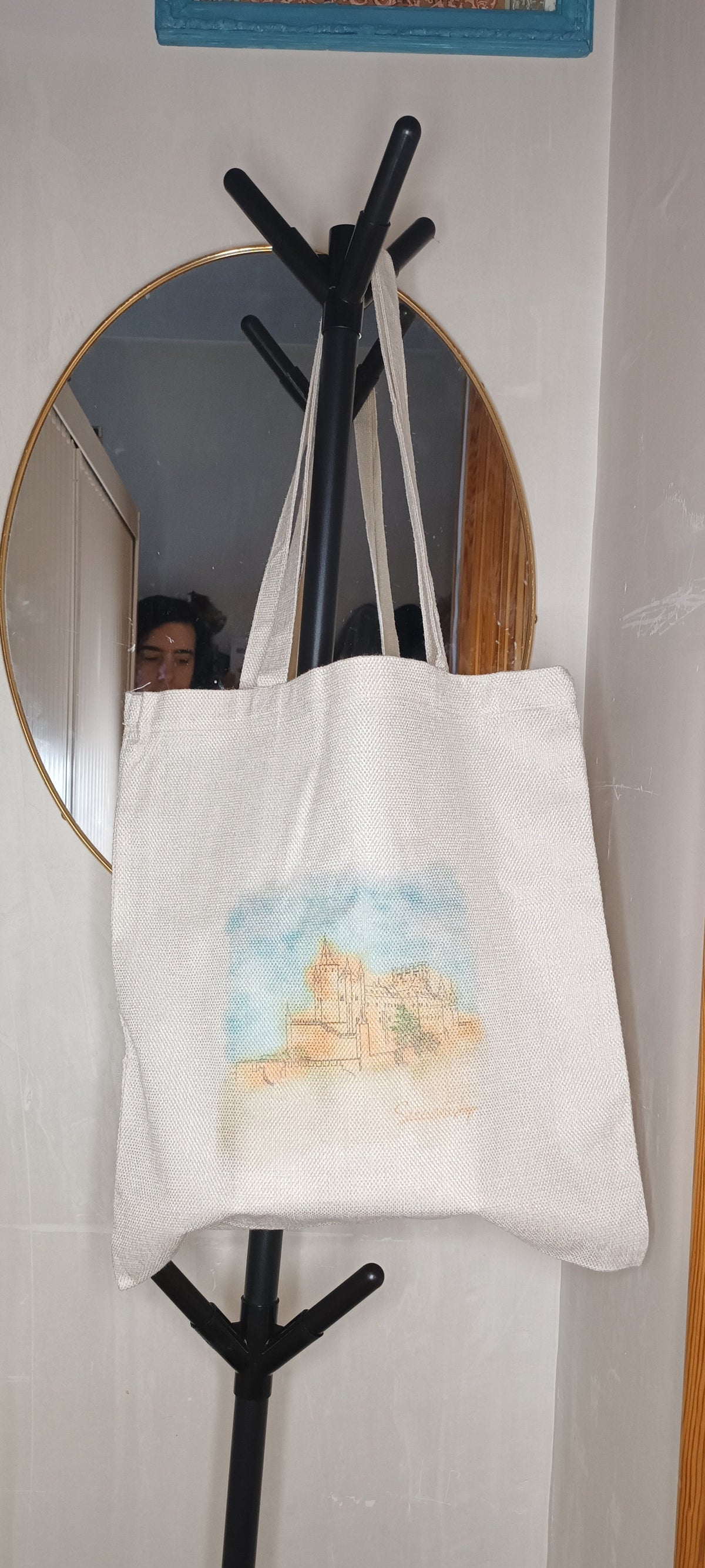 Tote bag Segovia con Alma con ilustración del Alcázar, bolsa artesanal SerViArte