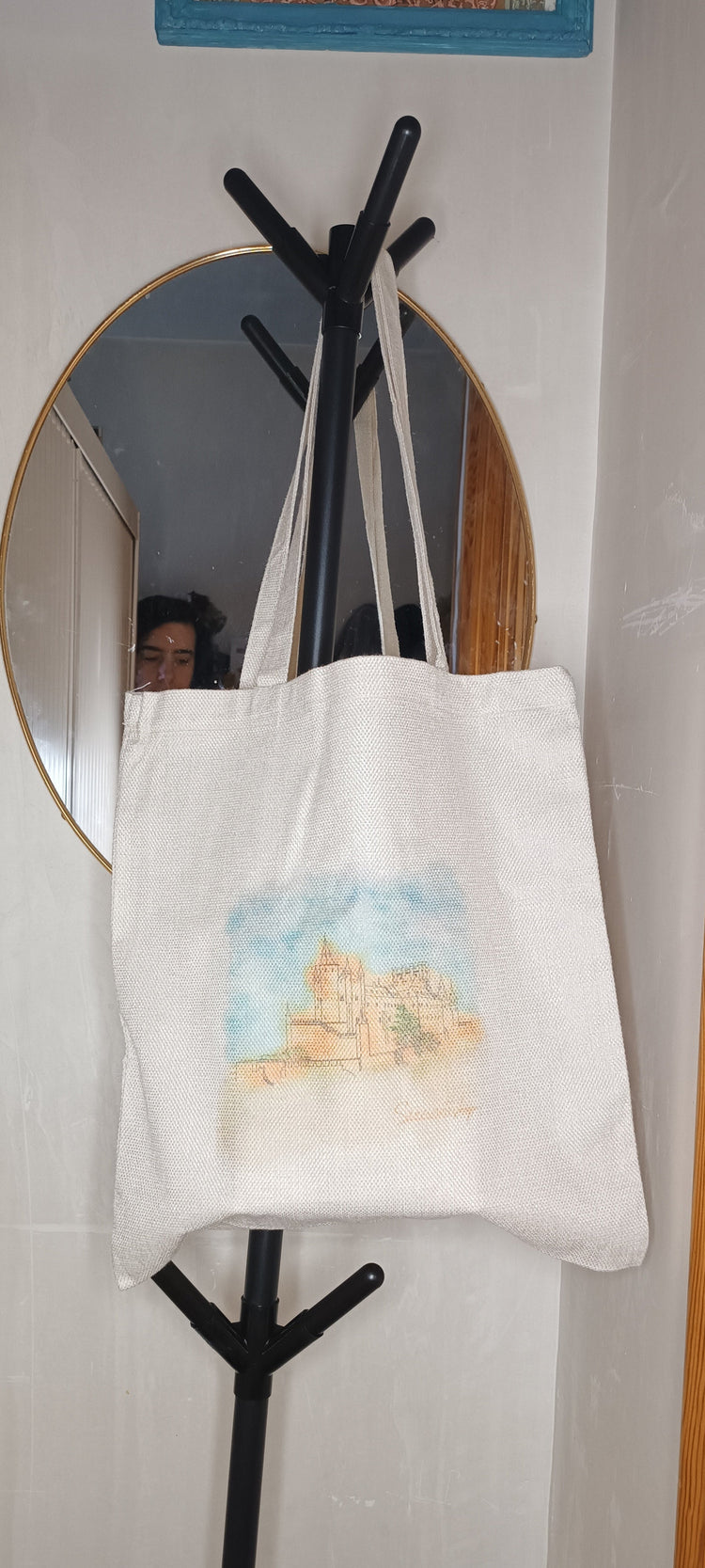 Tote bag Segovia con Alma con ilustración del Alcázar, bolsa artesanal SerViArte
