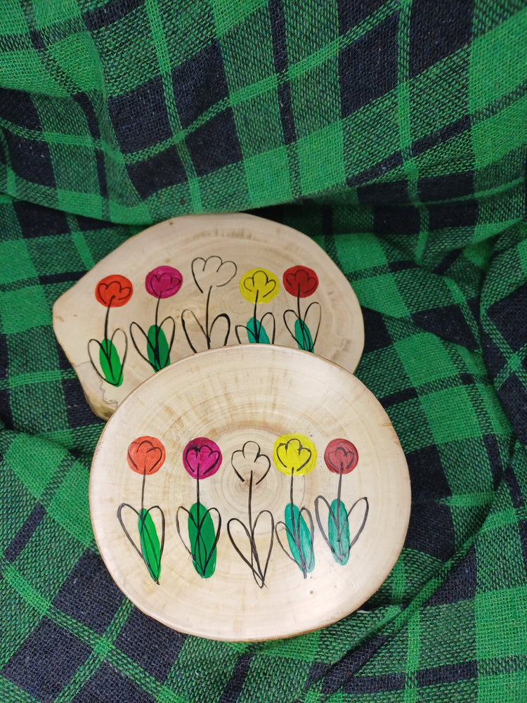 Pack Tulipanes artesanal Trama Viva tazas y posavasos florales SerViArte Segovia
