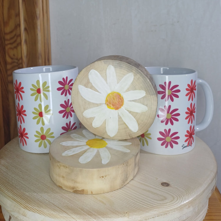 Pack Trama Viva artesanal tazas florales y posavasos de madera – SerViArte