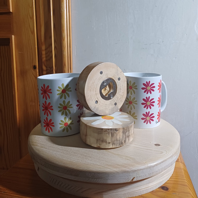 Pack edición limitada 2 tazas y 2 posavasos florales Trama Viva artesanales