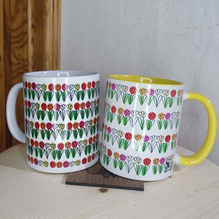 Pack artesanal Tulipanes tazas y posavasos Trama Viva SerViArteShop