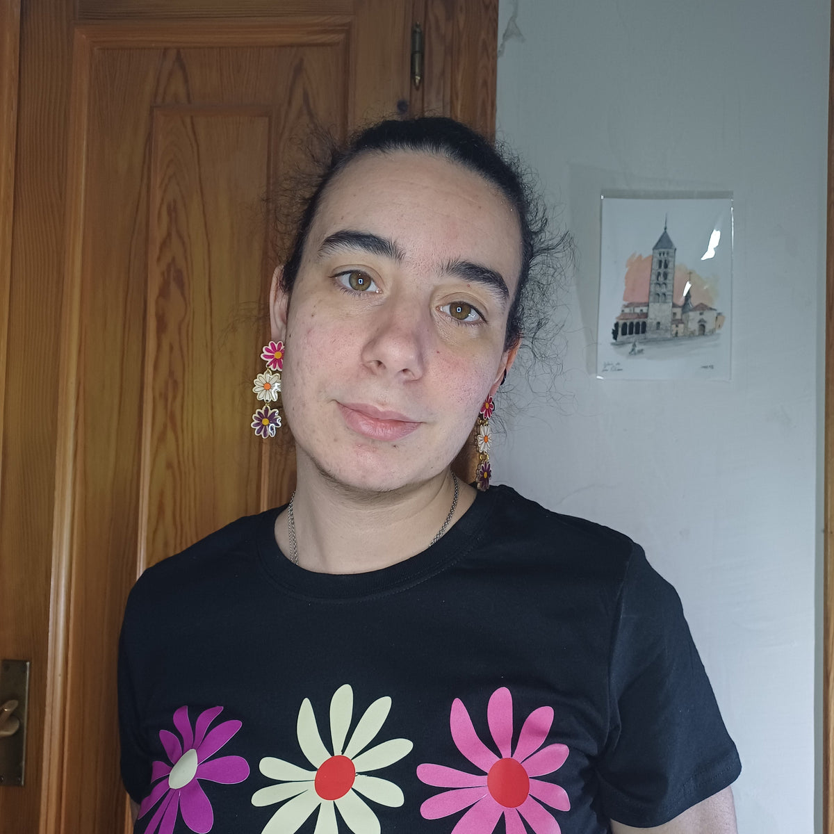 Pendientes florales artesanales Trama Viva madera pintada a mano SerViArteShop