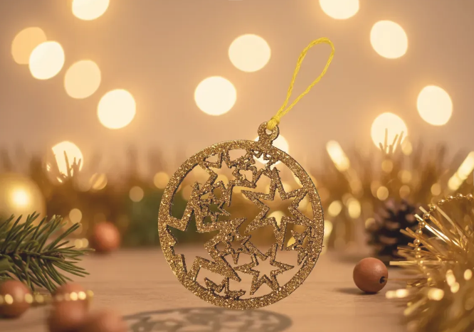 adorno navidad purpurina dorada, estrellas 