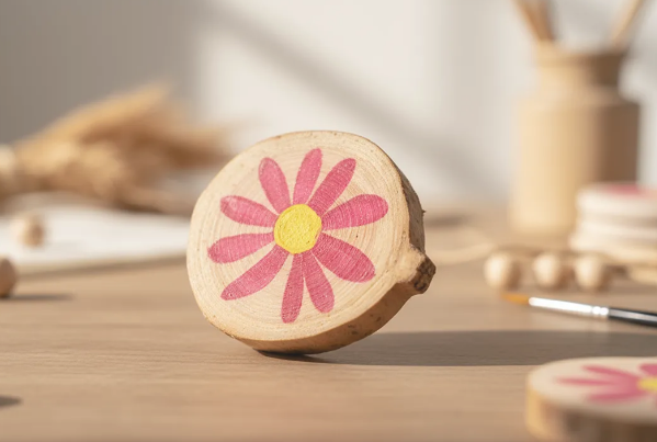 Posavasos Trama Viva de madera con ilustración floral y vista superior de la pareja – SerViArte