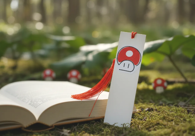 Marcapáginas Reino del Champiñón en madera con ilustración de videojuegos clásicos