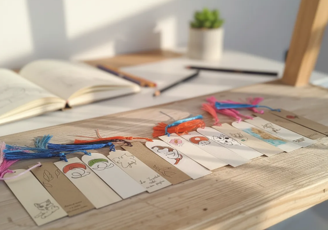 Colección marcapáginas artesanales de madera con ilustraciones emocionales SerViArte