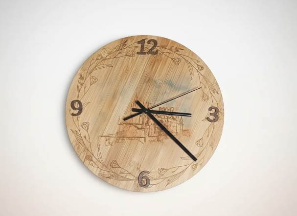 Reloj de pared artesanal de bambú natural con ilustración de Segovia – SerViArte