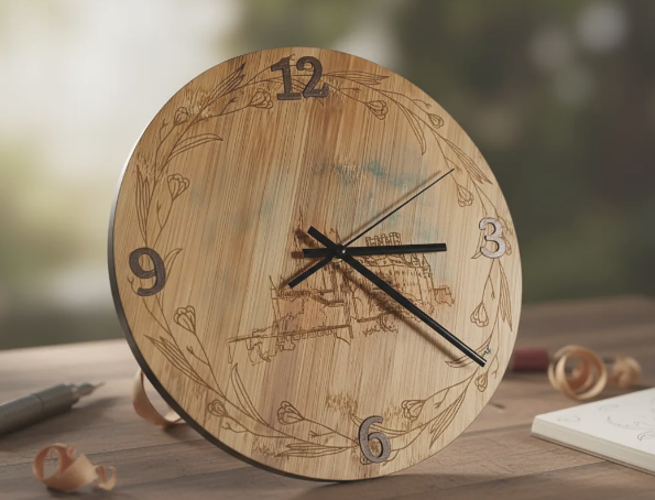 Reloj de bambú con ilustración del Acueducto de Segovia pintado a mano – SerViArte