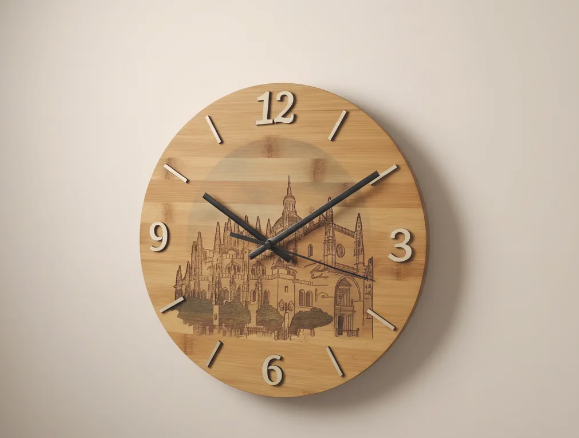 Reloj de pared de bambú con ilustración de Segovia pintada a mano – SerViArte
