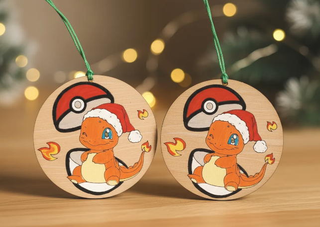 Bola navideña de madera con Snorlax Pokémon grabado, regalo gamer SerViArteShop