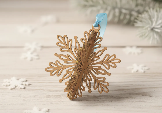Copo de nieve de madera artesanal sobre fondo oscuro – SerViArteShop