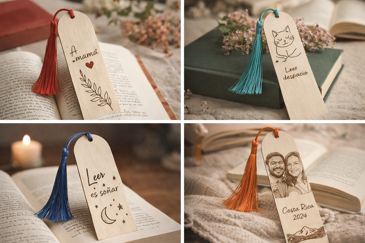Marcapáginas personalizable de madera artesanal con diseño original SerViArteShop