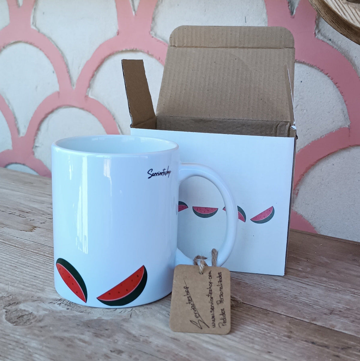 Tazas de cerámica colección Paraíso con ilustraciones de frutas dibujadas a mano