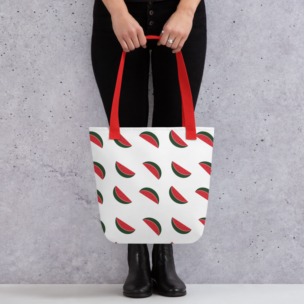 Bolsa de tela Sabor a Verano en color rojo con ilustración de sandía dibujada a mano – SerViArte