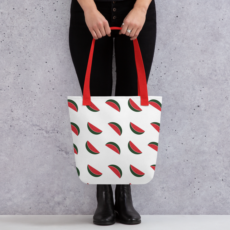 Bolsa de tela Sabor a Verano en color rojo con ilustración de sandía dibujada a mano – SerViArte