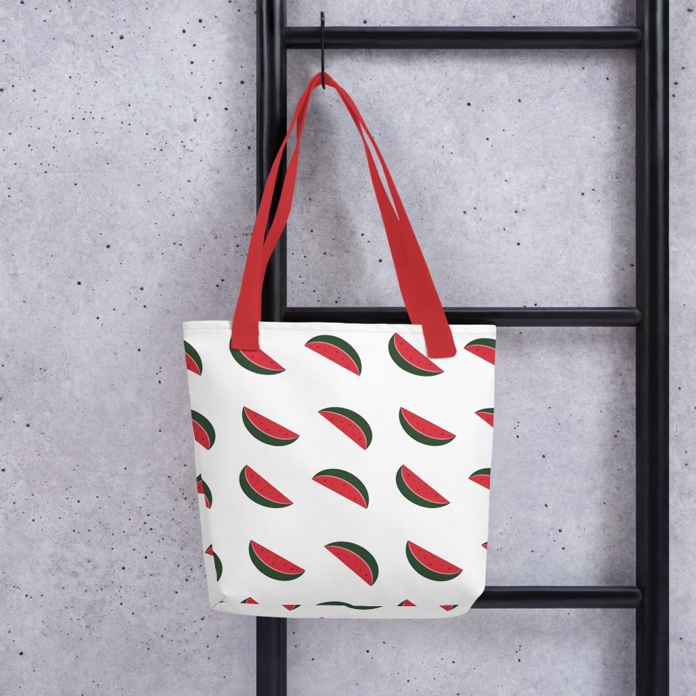 Bolsa reutilizable Sabor a Verano con diseño de sandía en rojo, original hecho a mano