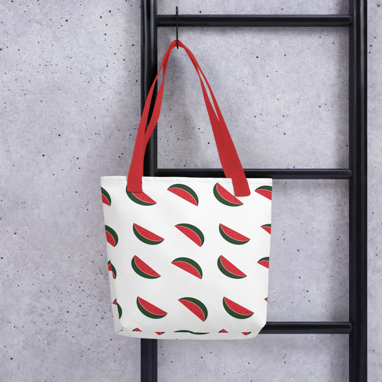Bolsa reutilizable Sabor a Verano con diseño de sandía en rojo, original hecho a mano