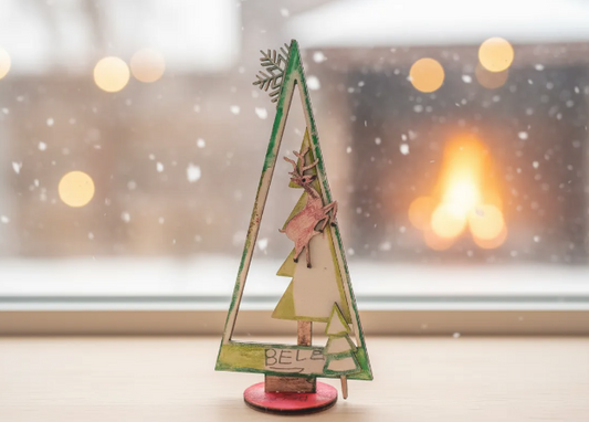 arbol de navidad pintado por niña, ejemplo para decorar tu casa con un arbol de navidad en las fechas navideñas
