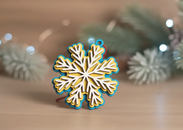 copo de nieve pintado 3d cortado a laser