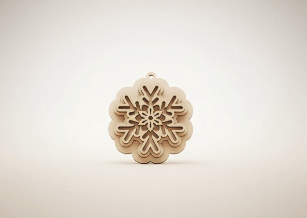 copo de nieve sin pintar 3d con 3 niveles de corte laser