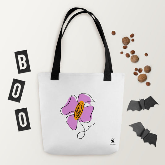 Bolsa de tela con un diseño de una flor minimalista