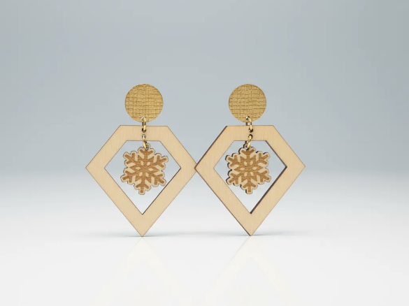 pendientes que tienen una decoracion muy elegante y estetica de un diamante y en su interior un copo de nieve perfectos para navidad
