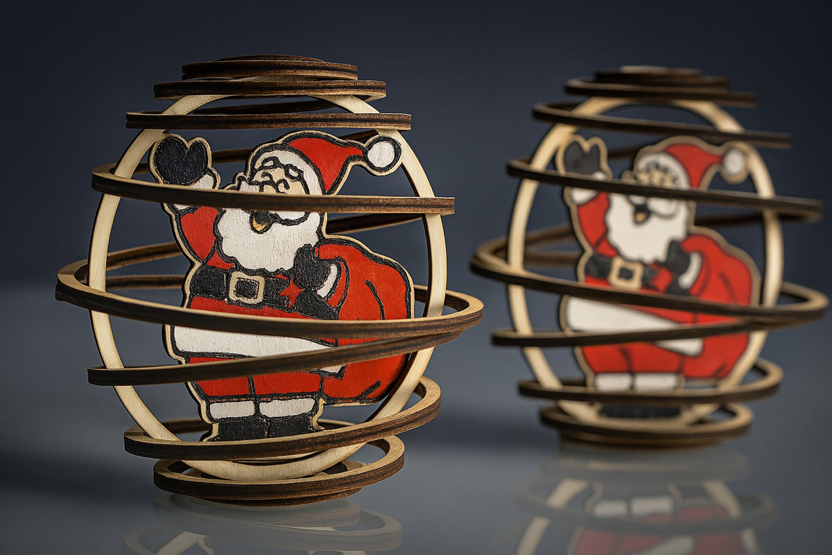 Adorno de Papá Noel de madera vista lateral, cortado a láser y pintado a mano – SerViArte
