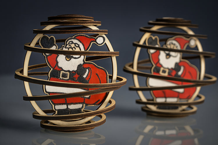 Adorno de Papá Noel de madera vista lateral, cortado a láser y pintado a mano – SerViArte