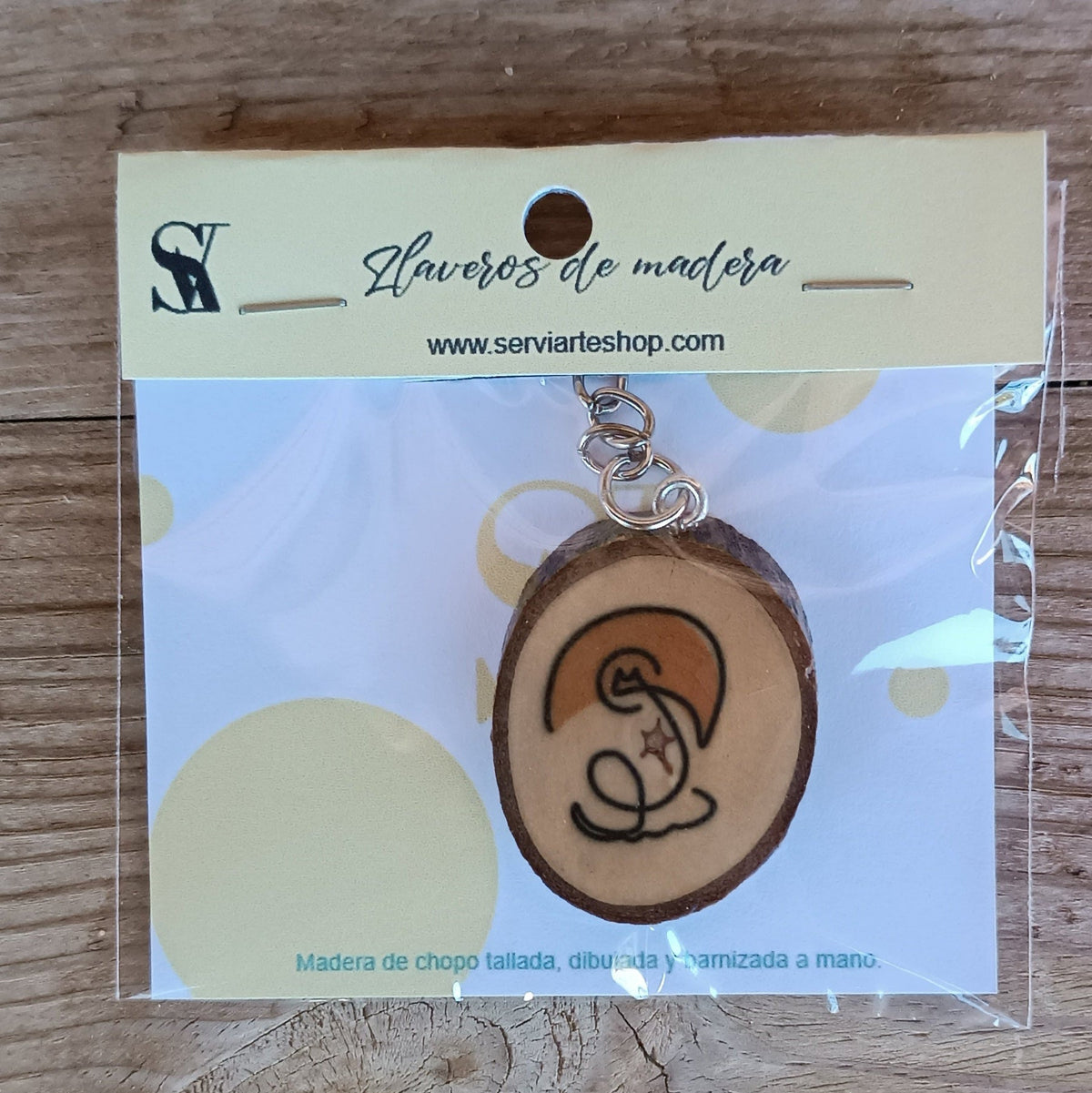 Llavero de madera natural con ilustración botánica hecha a mano – SerViArte