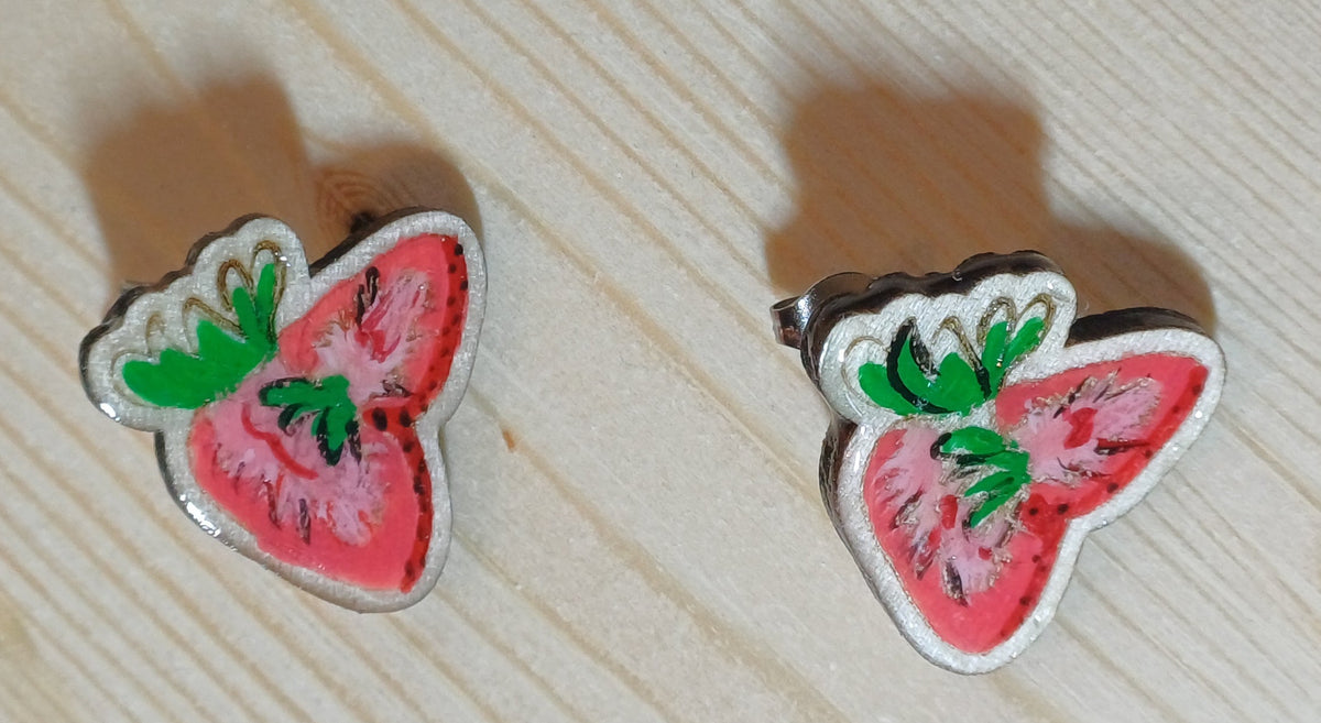 Pendientes Tutti Frutti artesanales de madera con fresa pintada a mano SerViArteShop