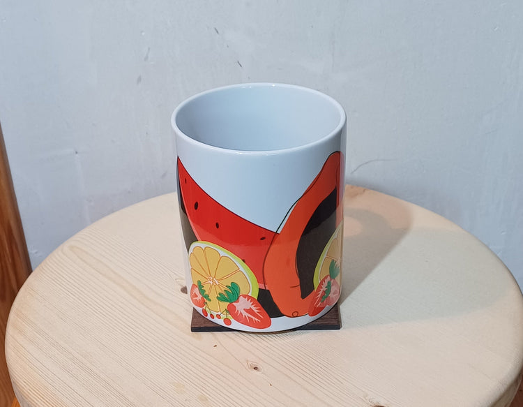 Taza artesanal Tutti Frutti de cerámica con frutas de verano SerViArte