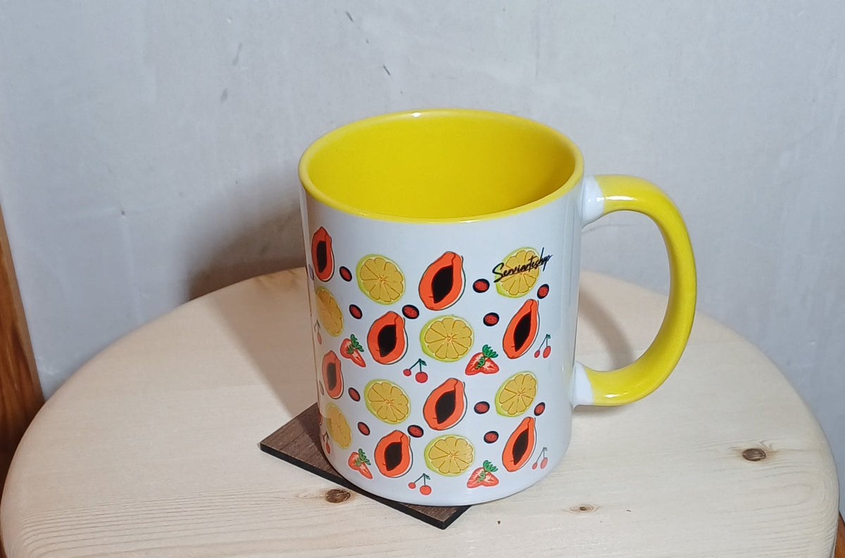 Taza Tutti Frutti cerámica con cereza pintada a mano SerViArteShop