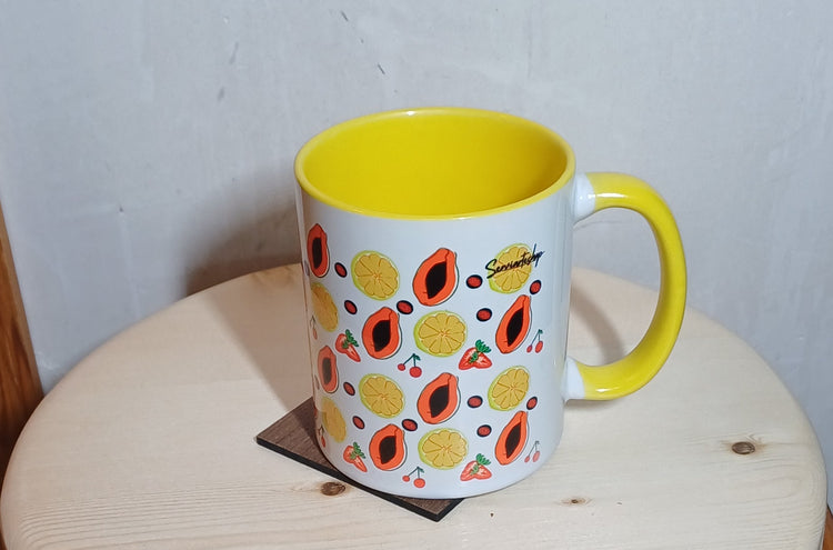 Taza Tutti Frutti cerámica con cereza pintada a mano SerViArteShop