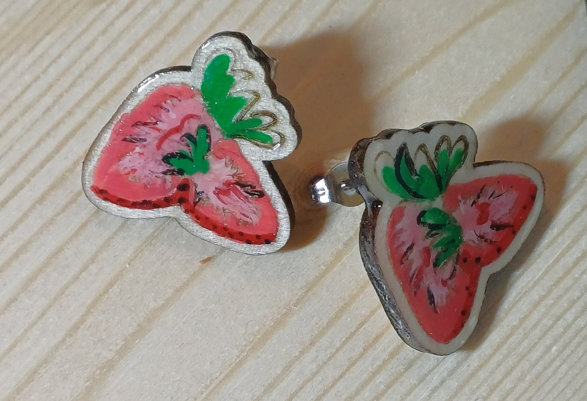 Pendientes Tutti Frutti de madera con ilustración de frutas tropicales SerViArte