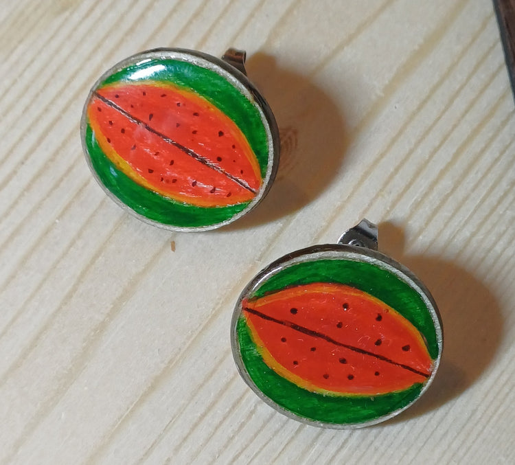 Pendientes Tutti Frutti de madera con ilustración frutal en mano SerViArte