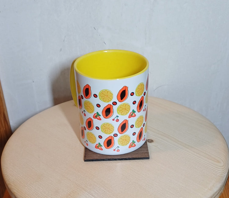 Taza Tutti Frutti artesanal de cerámica con sandía dibujada a mano SerViArte Segovia