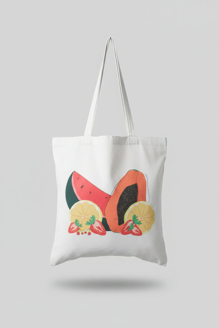 Bolsa Tutti Frutti con limón dibujado a mano, vista lateral – SerViArteShop