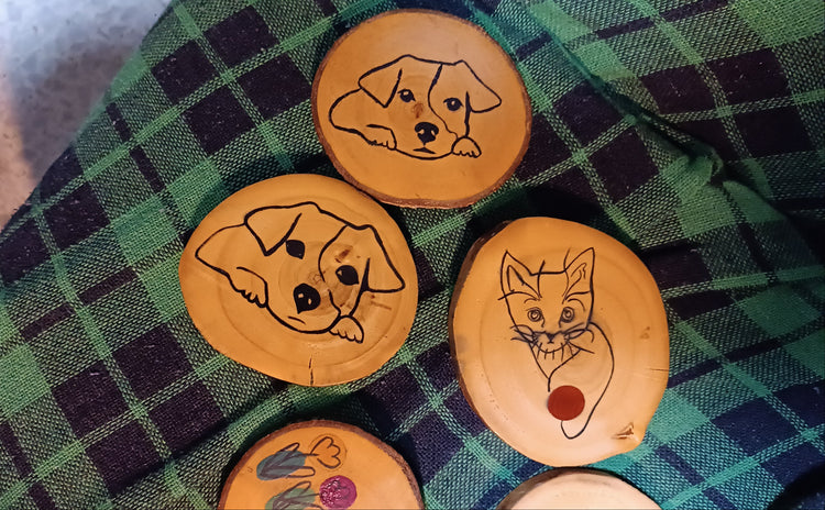 Pack de 2 posavasos Lealtad Canina artesanales en madera con ilustración de perro