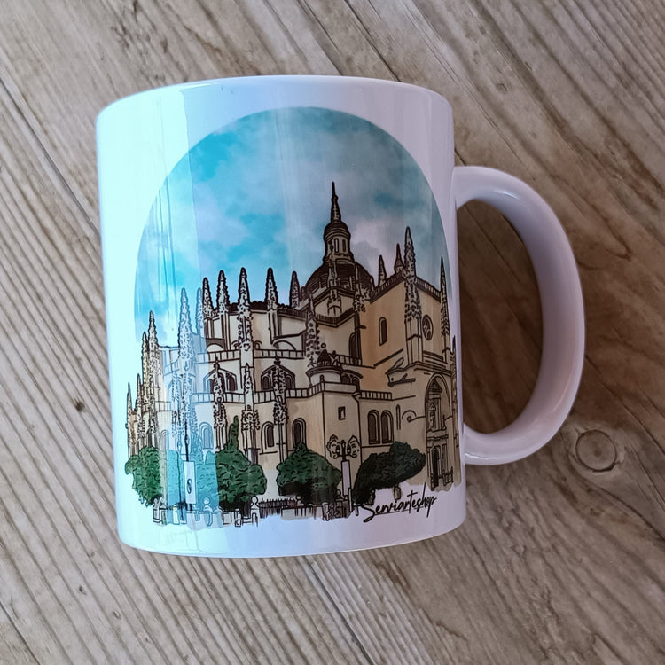 Taza Historias con Alma con Catedral de Segovia dibujada a mano en cerámica