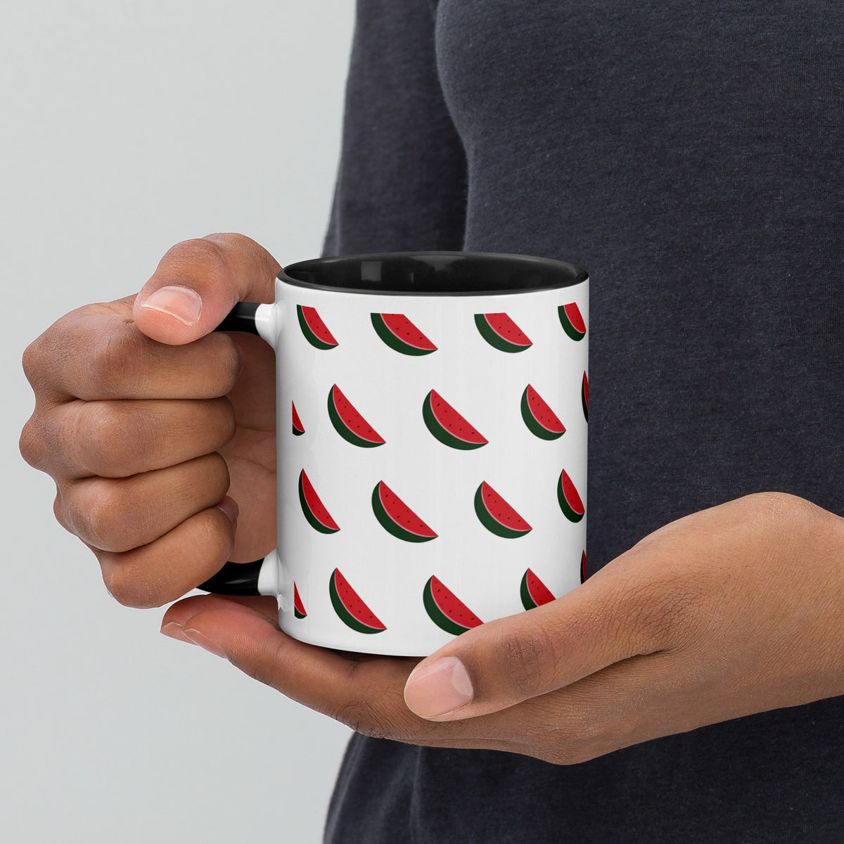 Taza Paraíso con interior negro e ilustración de frutas dibujada a mano – SerViArteShop