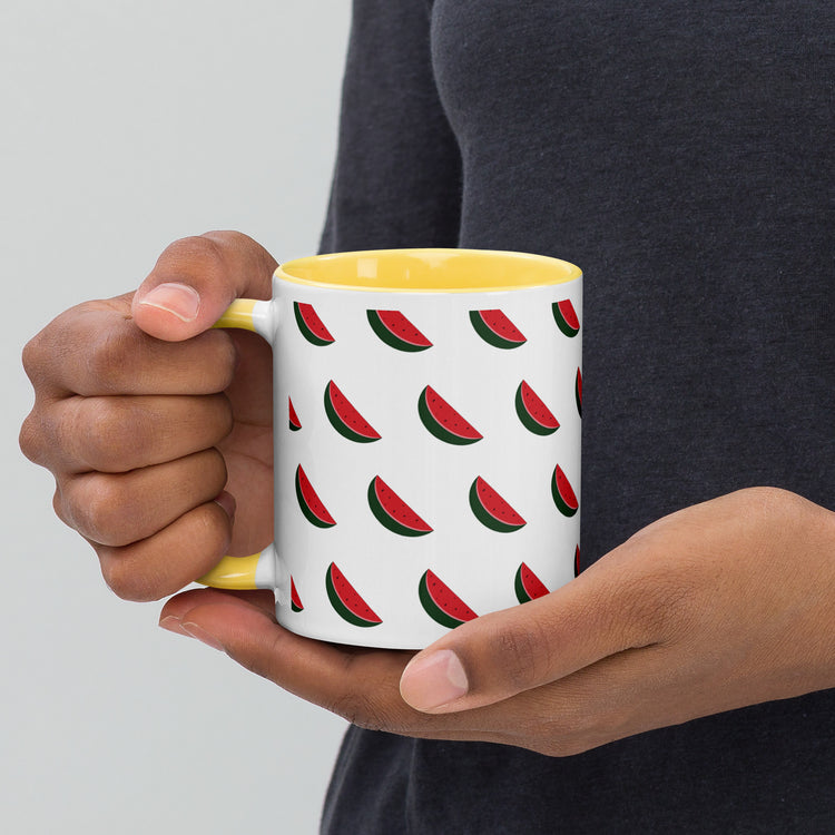 Taza cerámica Paraíso con interior amarillo y diseño frutal – SerViArte